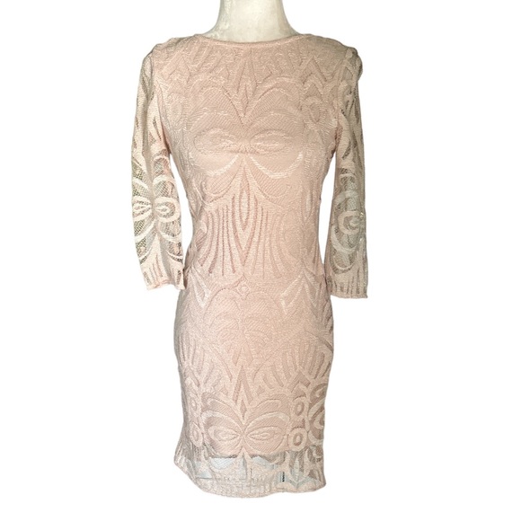Julia Jordan Blush Pastel Pink Crochet Lace Illusion Sleeve Sheath Shift Dress 2 - Picture 4 of 14